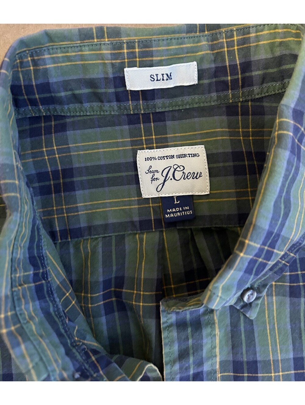 J Crew Men Slim Fit Button Down Green Plaid Long Sleeve Shirt size L - Picture 6 of 7